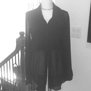 FREE PEOPLE M SHEER BLACK SHIRT.